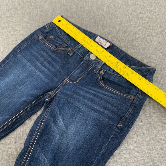 So Straight Dark Blue Denim Jeans Size 5 Low Rise 78%‎ Cotton Polyester Spandex - Picture 9 of 14
